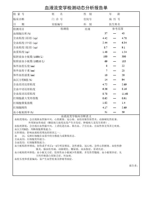 血液流变学检测动态分析报告单