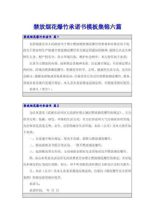 禁放烟花爆竹承诺书模板集锦六篇