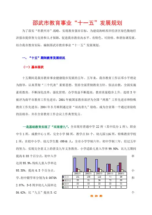 邵武市教育事业“十一五”发展规划