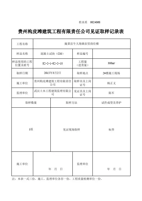 见证取样记录表(样表)