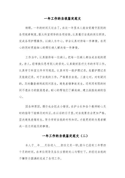 一年工作的自我鉴定范文(六篇)
