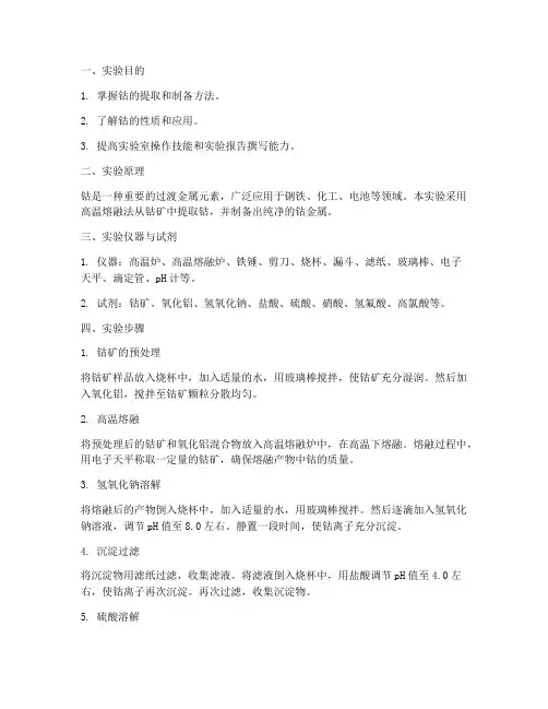 生产钴的实验报告