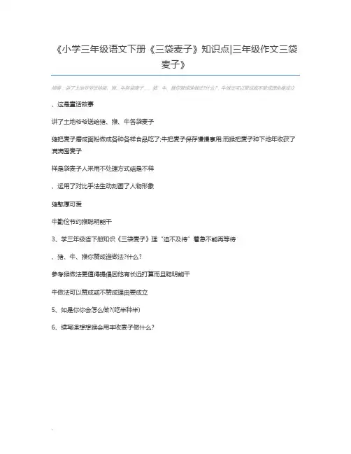 小学三年级语文下册《三袋麦子》知识点三年级作文三袋麦子