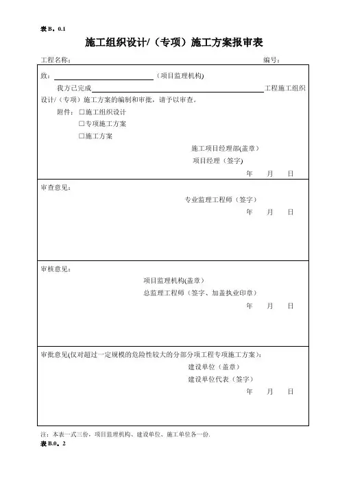 附录B-施工单位报审、报验用表