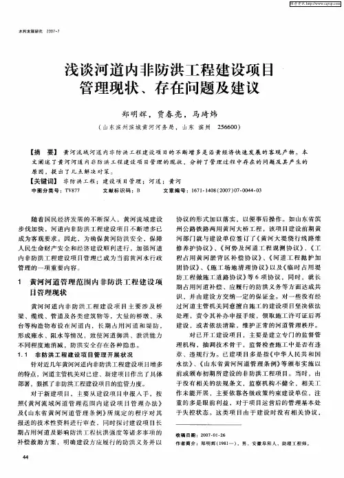 浅谈河道内非防洪工程建设项目管理现状、存在问题及建议
