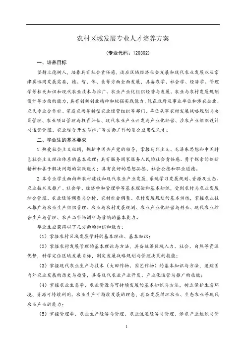 农村区域发展专业人才培养方案