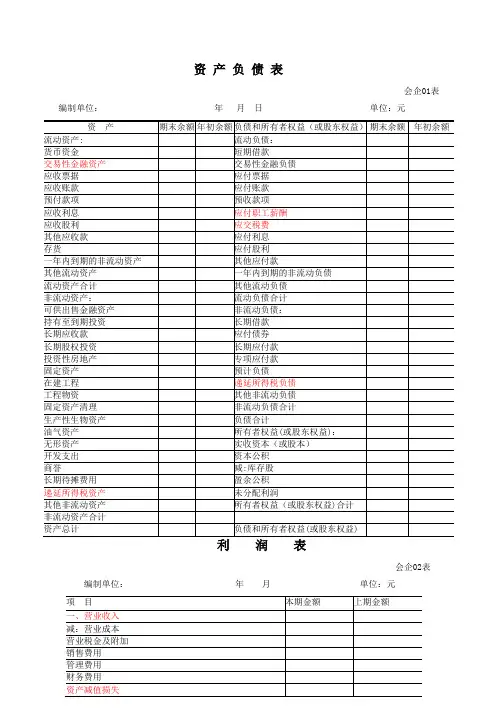 企业会计报表格式