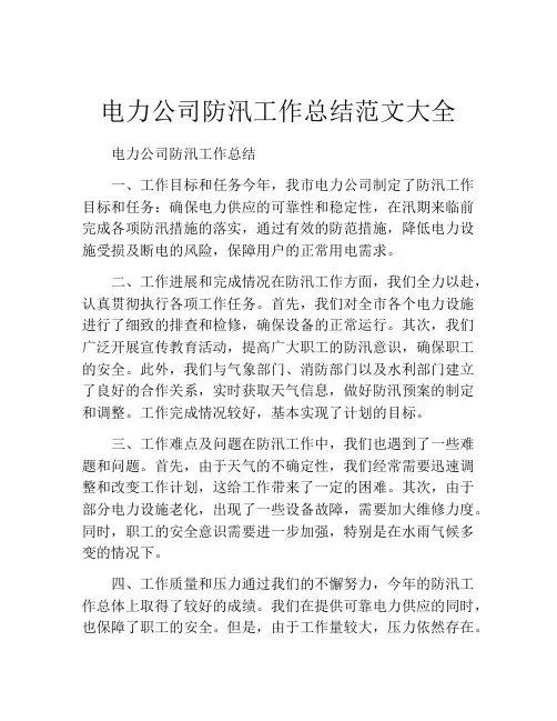 电力公司防汛工作总结范文大全