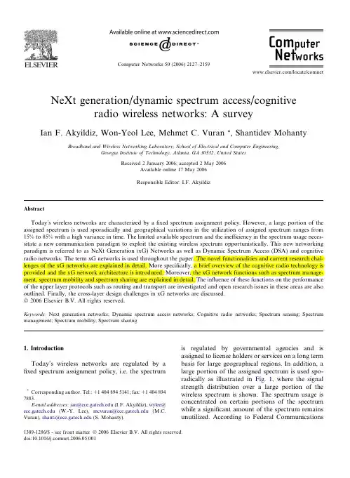 NeXt generation dynamic spectrum access cognitive radio wireless networks A survey