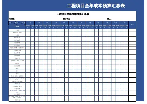工程项目全年成本预算汇总表