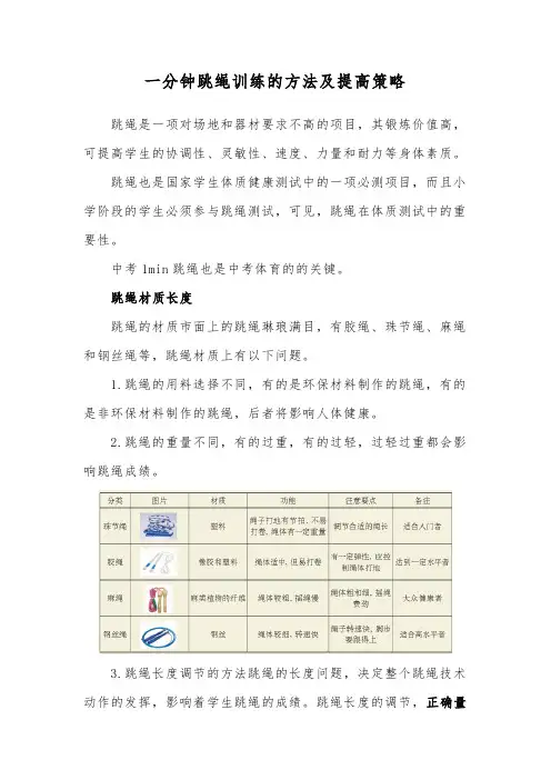 一分钟跳绳训练的方法及提高策略
