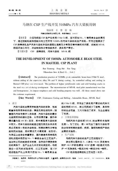 马钢在CSP生产线开发510MPa汽车大梁板用钢