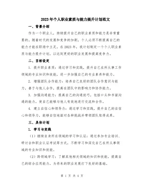 2023年个人职业素质与能力提升计划范文