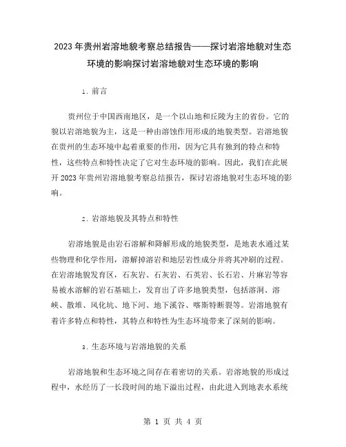 2023年贵州岩溶地貌考察总结报告——探讨岩溶地貌对生态环境的影响
