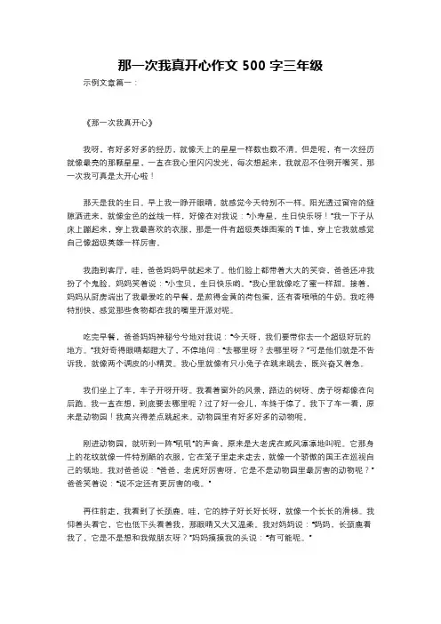 那一次我真开心作文500字三年级