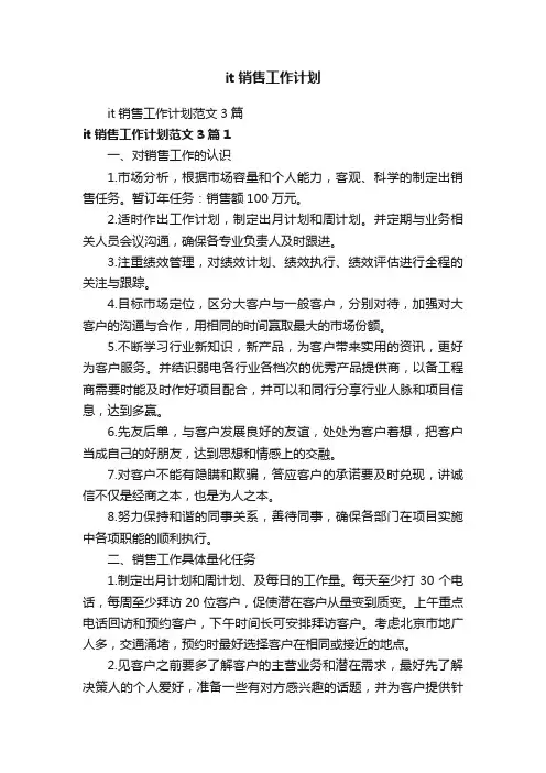 it销售工作计划