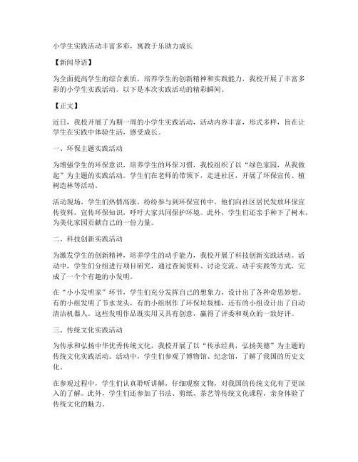 小学生实践活动新闻报道