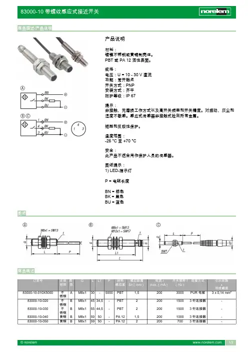 norelem带螺纹感应式接近开关产品说明书