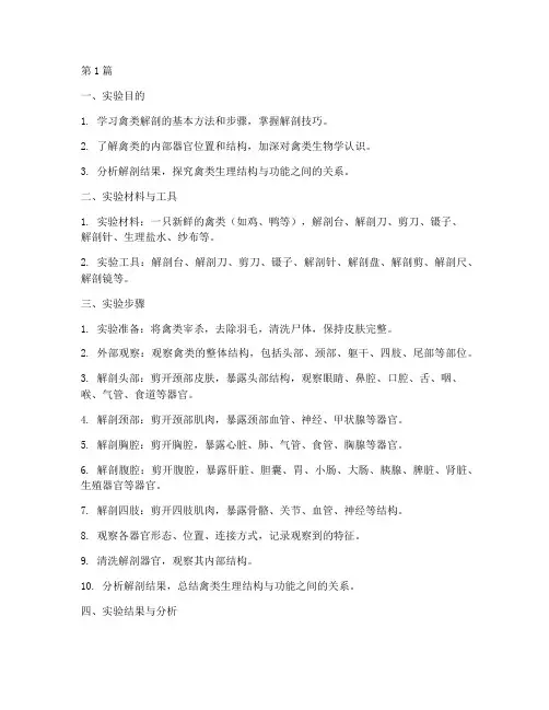 禽的解剖实验报告(3篇)