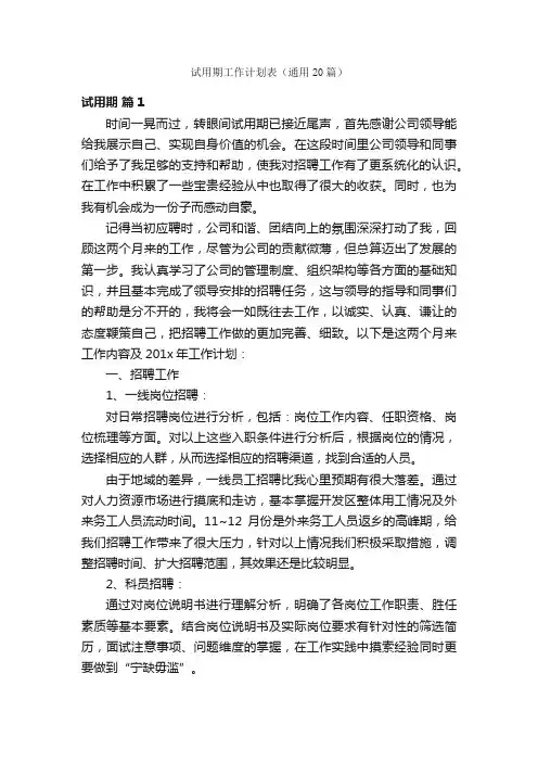 试用期工作计划表（通用20篇）