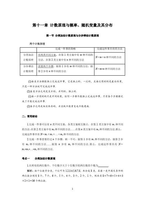 高中数学知识点总结(第十一章 计数原理与概率、随机变量及其分布 分类加法计数原理与分步乘法计数原理)