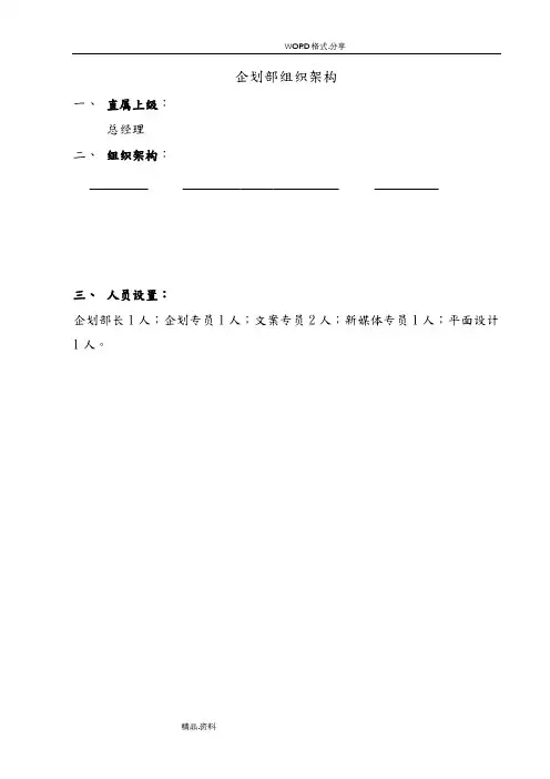 企划部组织架构及岗位说明书模板