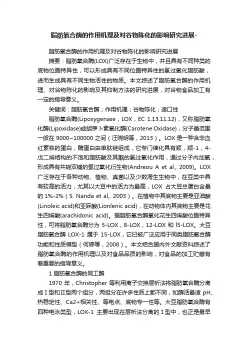 脂肪氧合酶的作用机理及对谷物陈化的影响研究进展-