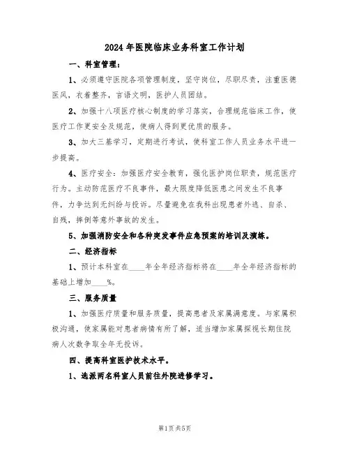 2024年医院临床业务科室工作计划（二篇）