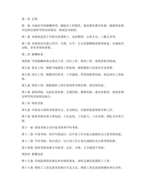 学校薪酬绩效管理制度模板