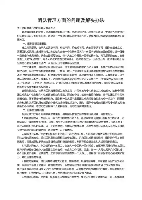 关于团队管理方面的问题及解决办法