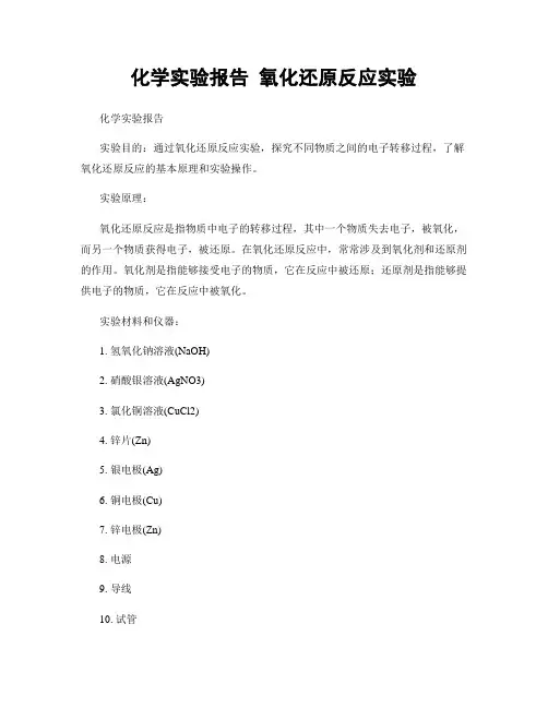 化学实验报告 氧化还原反应实验