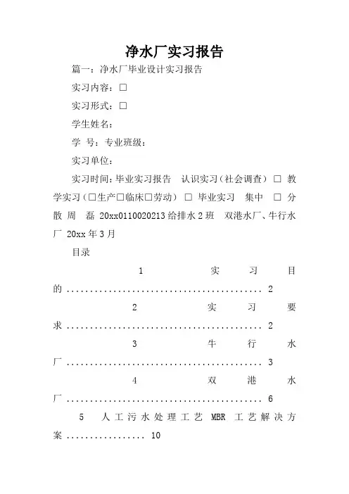 净水厂实习报告