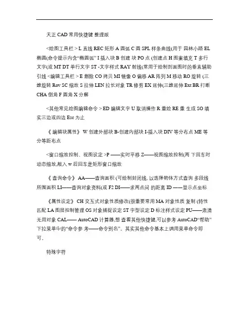 天正_CAD常用快捷键_整理版.