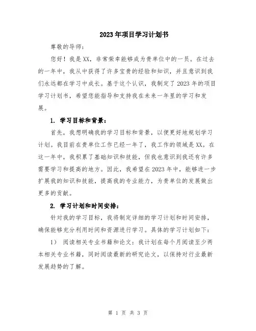 2023年项目学习计划书