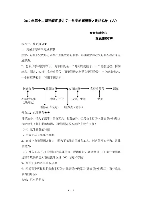 2012年第十二期视频直播讲义—常见问题释疑之刑法总论(六)