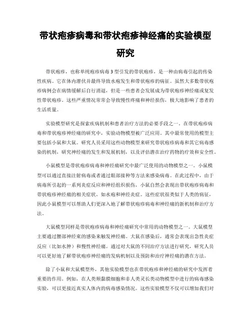 带状疱疹病毒和带状疱疹神经痛的实验模型研究