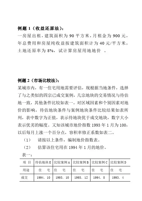 土地估价练习