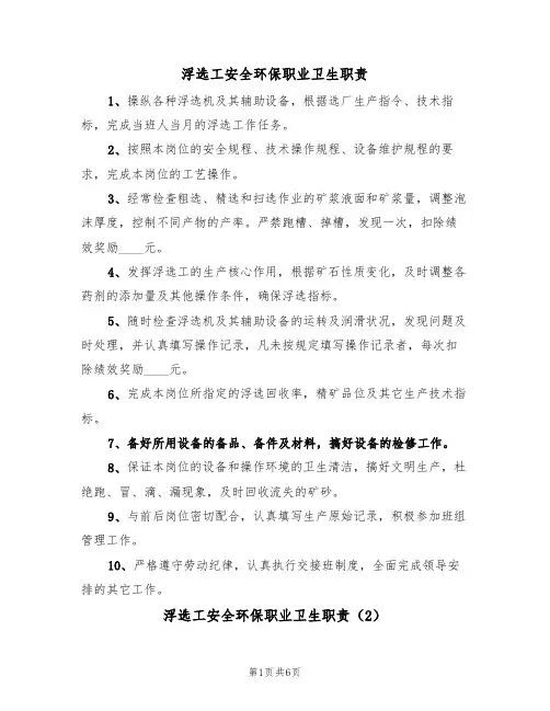浮选工安全环保职业卫生职责(5篇)