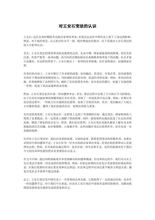 对王安石变法的认识
