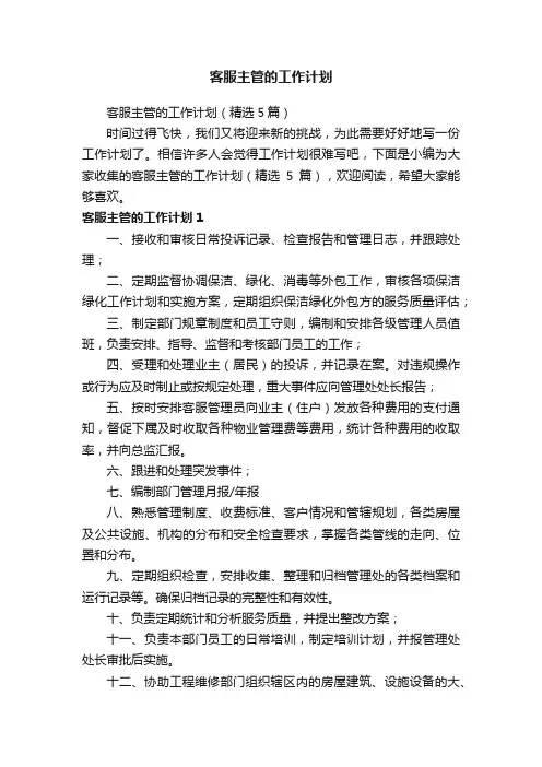 客服主管的工作计划（精选5篇）