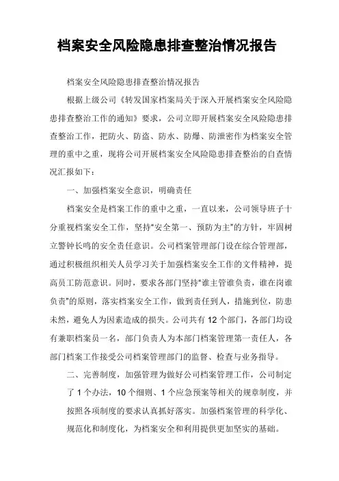 档案安全风险隐患排查整治情况报告
