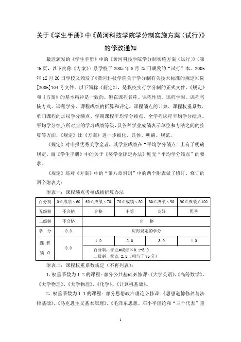关于学生手册中黄河科技学院学分制实施方案(试行...