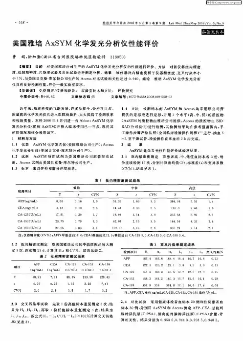 美国雅培AxSYM化学发光分析仪性能评价