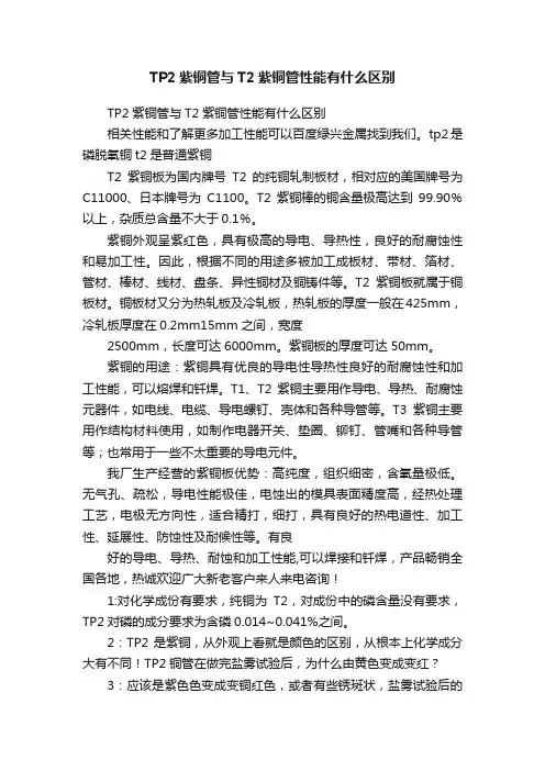 TP2紫铜管与T2紫铜管性能有什么区别