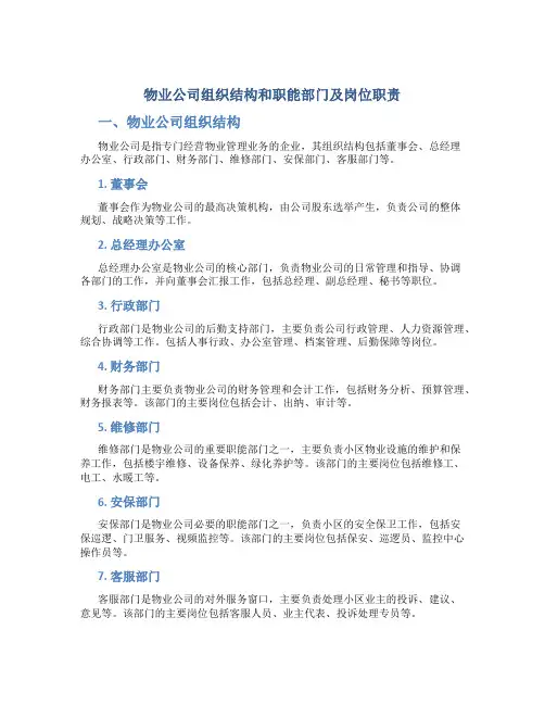 物业公司组织结构和职能部门及岗位职责1
