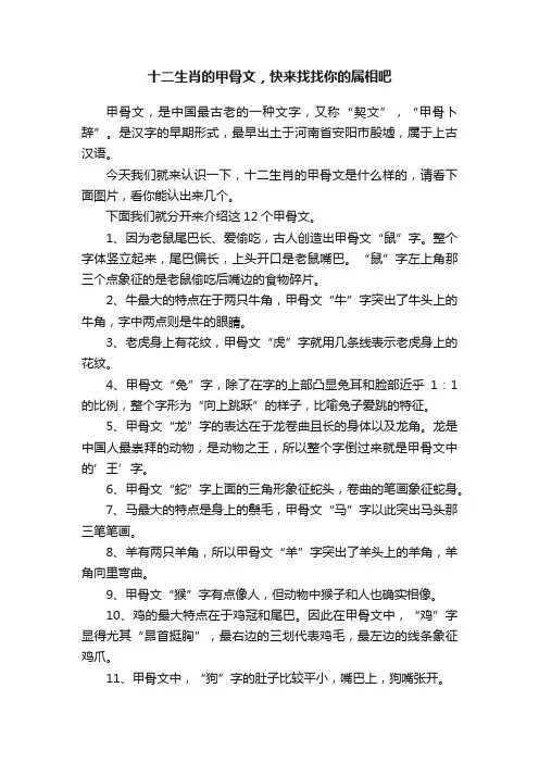 十二生肖的甲骨文，快来找找你的属相吧