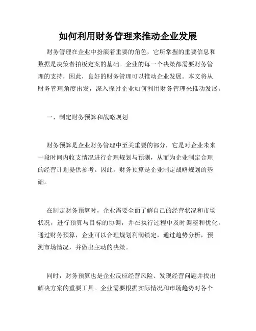 如何利用财务管理来推动企业发展