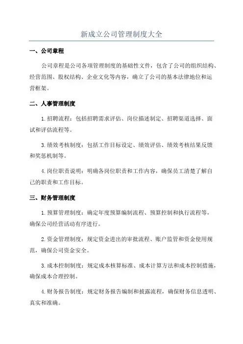 新成立公司管理制度大全