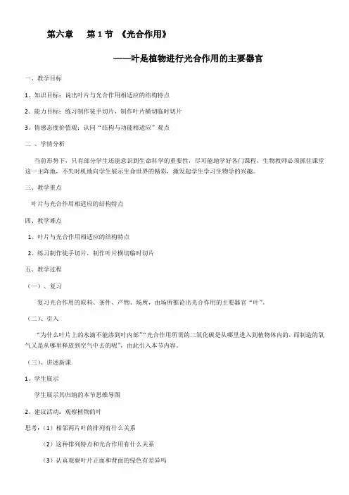 北师大版初中生物七年级上册 第1节 光合作用-全国公开课一等奖