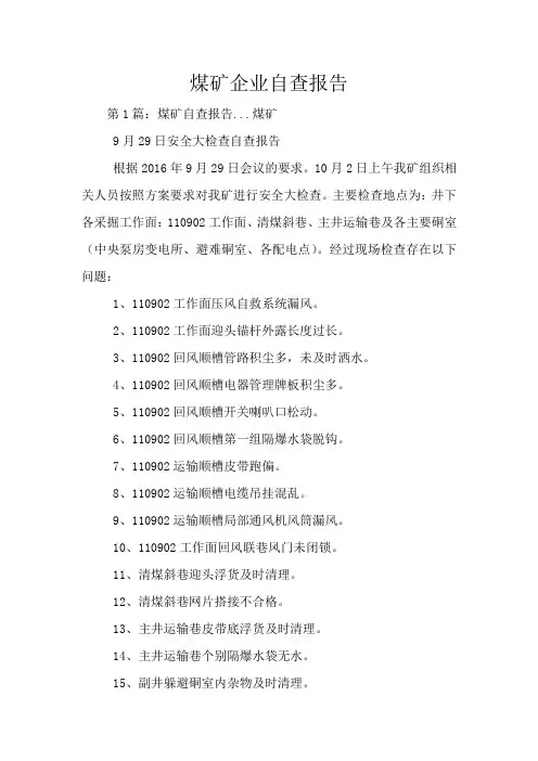 煤矿企业自查报告